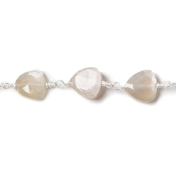 8mm Greige Moonstone triangle Silver plated Chain by the foot 22pcs (ONLINE ORDER ONLY)