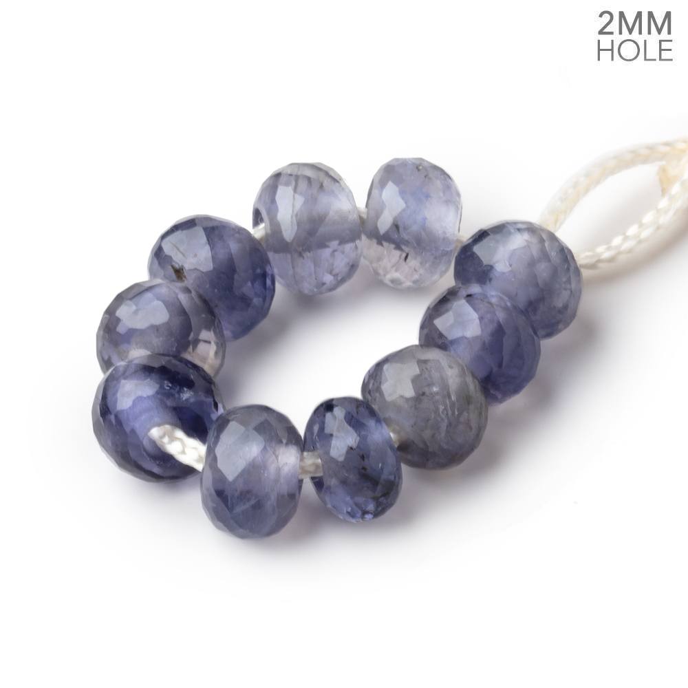 8mm Iolite 2mm Large Hole Faceted Rondelles Set of 10 Beads (ONLINE ORDER ONLY)