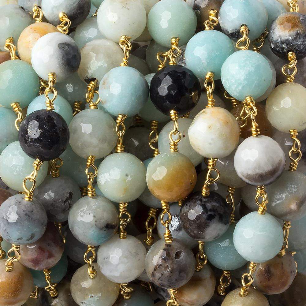 8mm MultiColor Amazonite faceted round Gold Chain by the foot 21 beads (ONLINE ORDER ONLY)