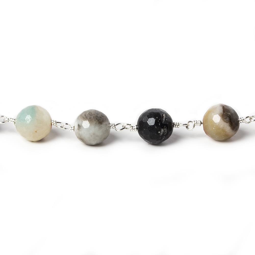 1.5ft - 8mm MultiColor Amazonite faceted round Silver chain (ONLINE ORDER ONLY)
