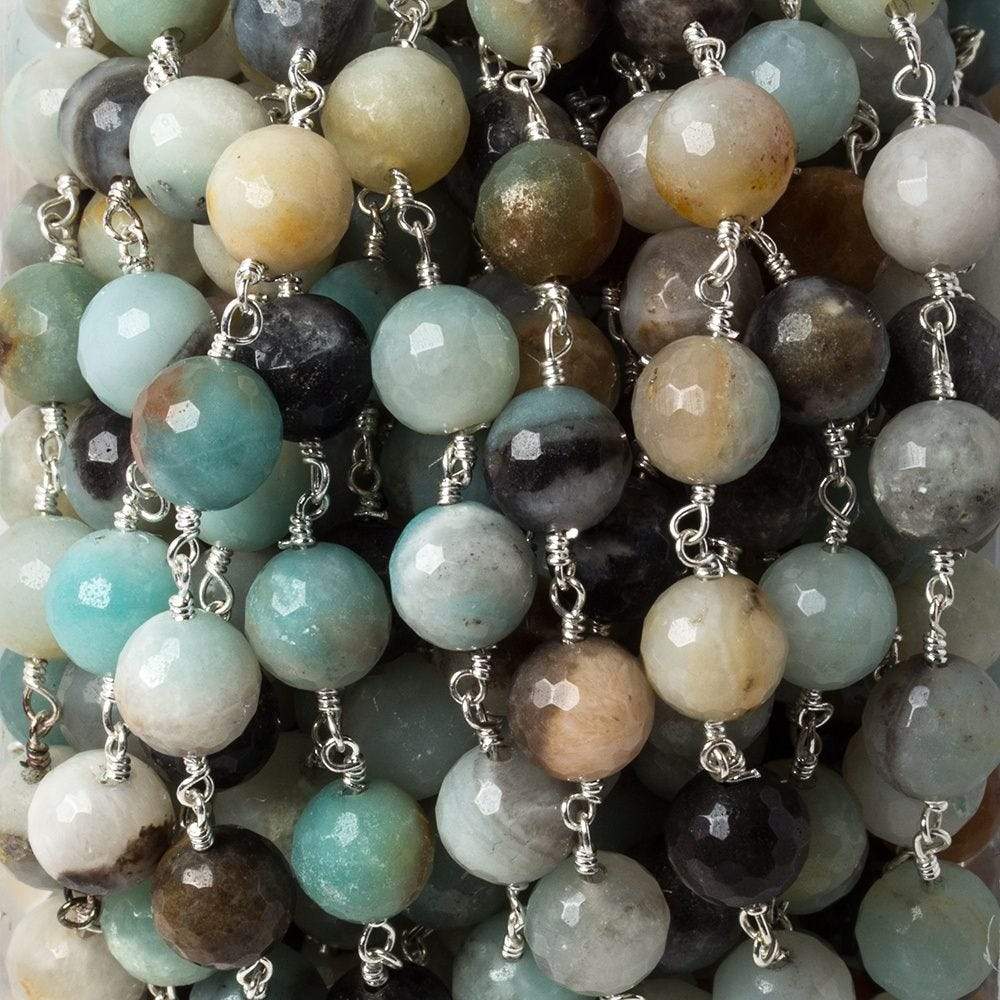1.5ft - 8mm MultiColor Amazonite faceted round Silver chain (ONLINE ORDER ONLY)