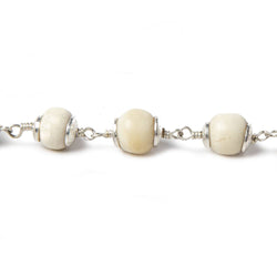 8mm Off White Bone rounds Silver plated Cap and Chain by the foot 19 pieces (ONLINE ORDER ONLY)