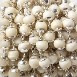 8mm Off White Bone rounds Silver plated Cap and Chain by the foot 19 pieces (ONLINE ORDER ONLY)