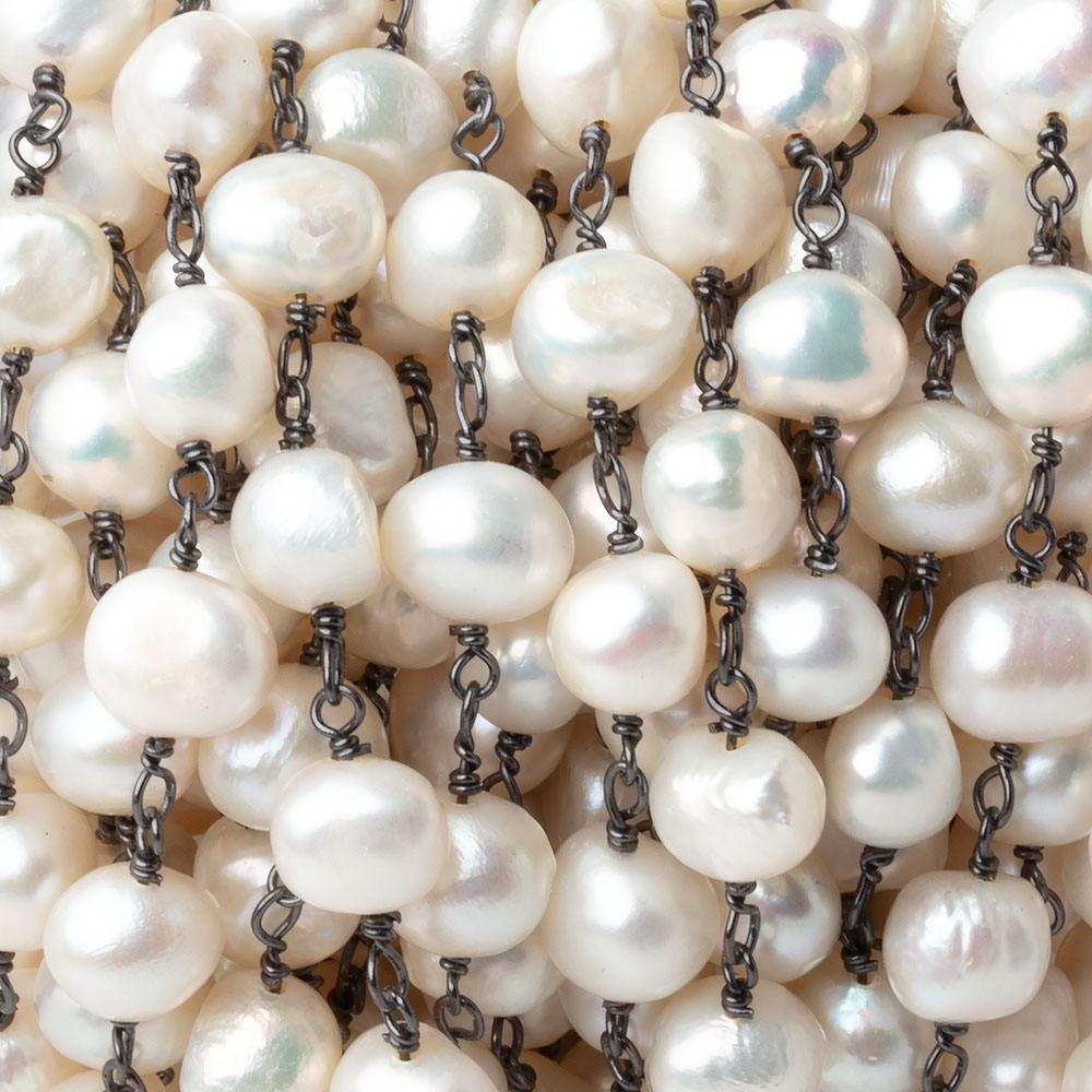 8mm Off White Side Drilled Baroque Pearls on Black Gold Plated Chain (ONLINE ORDER ONLY)