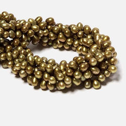 8mm Olive Green Top Drilled Oval Pearls, 15 inch (ONLINE ORDER ONLY)