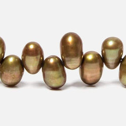 8mm Olive Green Top Drilled Oval Pearls, 15 inch (ONLINE ORDER ONLY)