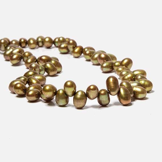 8mm Olive Green Top Drilled Oval Pearls, 15 inch (ONLINE ORDER ONLY)