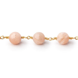 8mm Peach Moonstone Faceted Rounds on Gold Plated Chain (ONLINE ORDER ONLY)