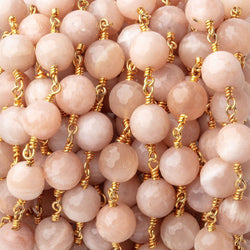 8mm Peach Moonstone Faceted Rounds on Gold Plated Chain (ONLINE ORDER ONLY)