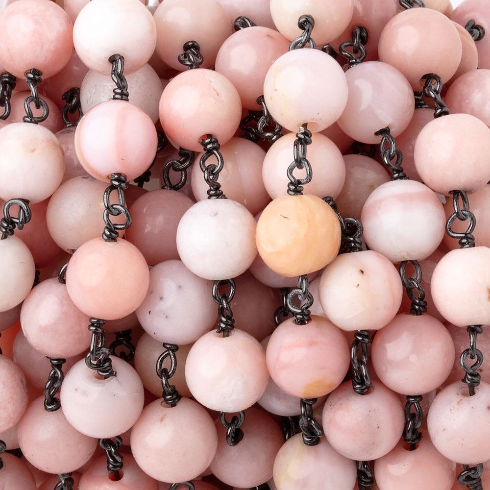 8mm Pink Peruvian Opal Plain Round Beads on Black Gold over .925 Silver Chain (ONLINE ORDER ONLY)