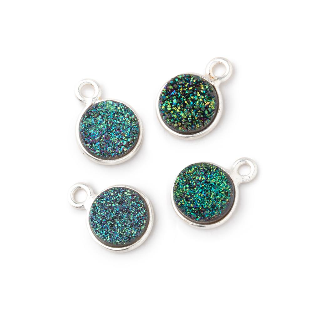 8mm Silver .925 Bezel Mystic Mermaid Green Drusy Coin Pendant Set of 4 Pieces (ONLINE ORDER ONLY)