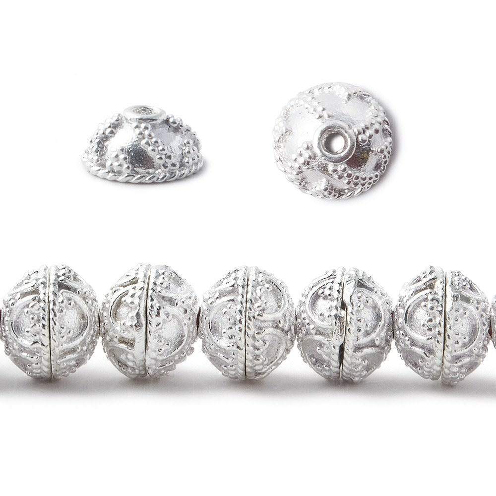 8mm Silver Plated Copper Bead Cap Persian Design 8 inch 58 pieces (ONLINE ORDER ONLY)