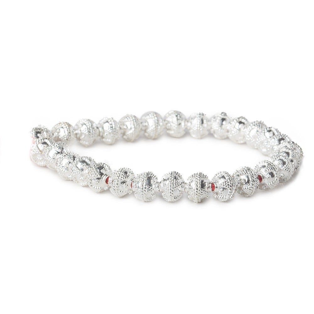 8mm Sterling Silver Plated Copper Bead Round Miligrain Triangles 8 inch 28 pcs (ONLINE ORDER ONLY)
