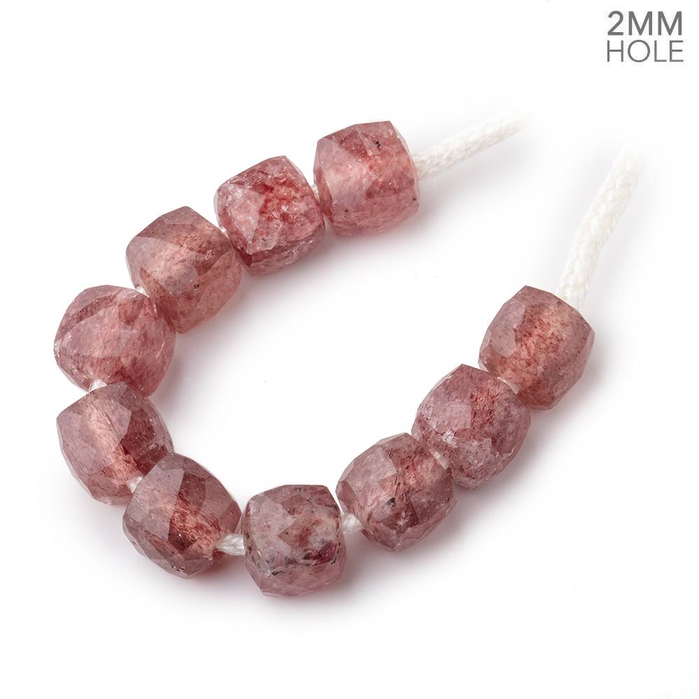 8mm Strawberry Quartz 2mm Large Hole Faceted Cube Beads Set of 10