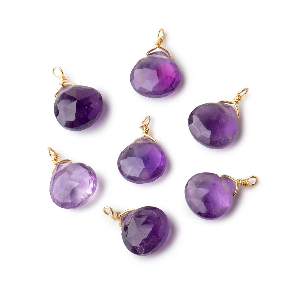 8mm Vermeil Wire Wrapped Amethyst Faceted Heart 1 Focal Pendant (ONLINE ORDER ONLY)