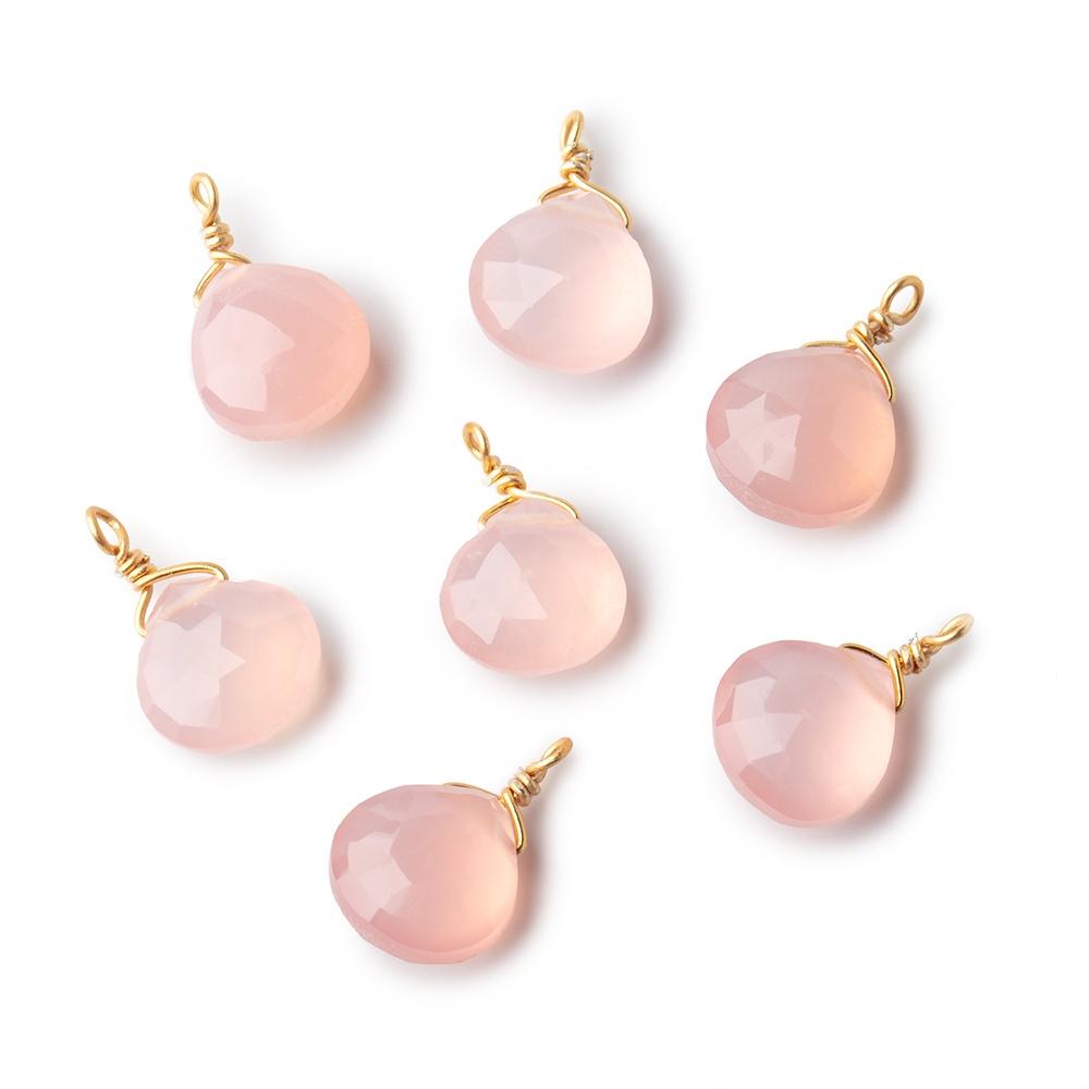 8mm Vermeil Wire Wrapped Blush Pink Chalcedony Faceted Heart 1 Focal Pendant (ONLINE ORDER ONLY)