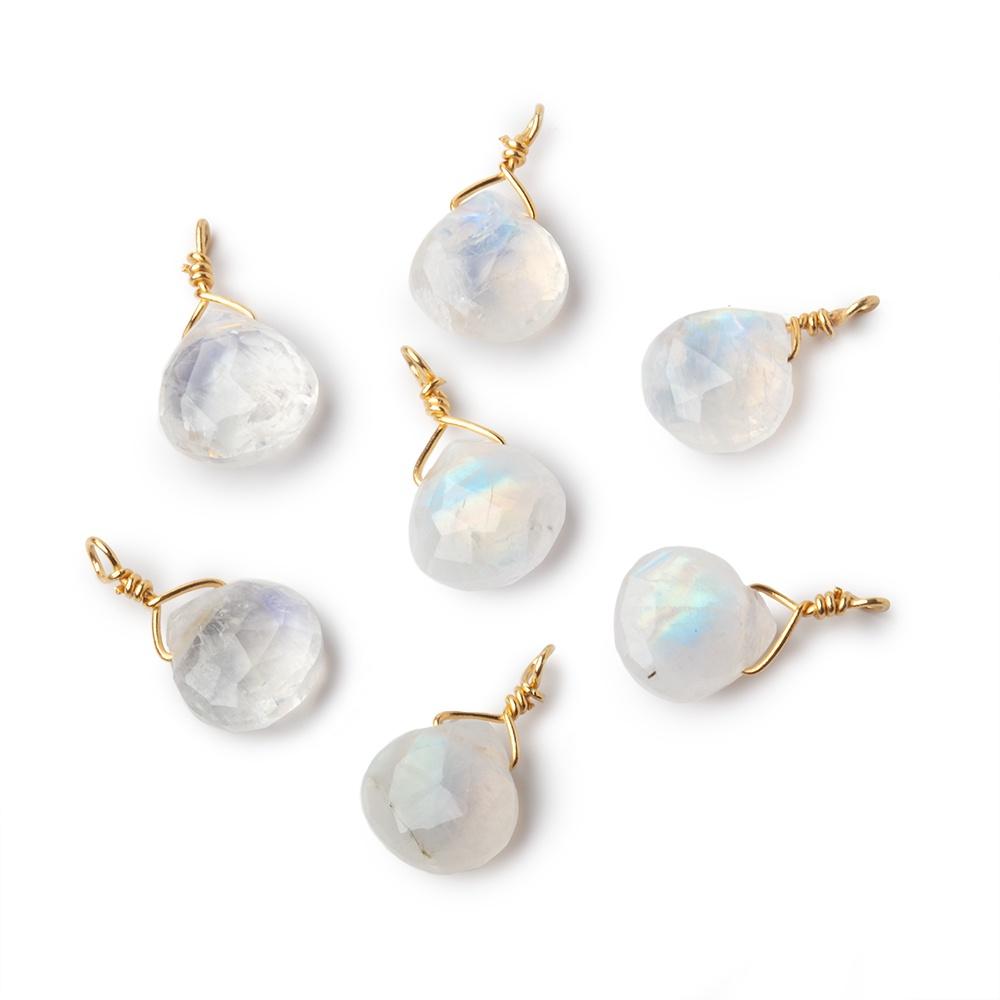 8mm Vermeil Wire Wrapped Rainbow Moonstone Faceted Heart 1 Focal Pendant (ONLINE ORDER ONLY)