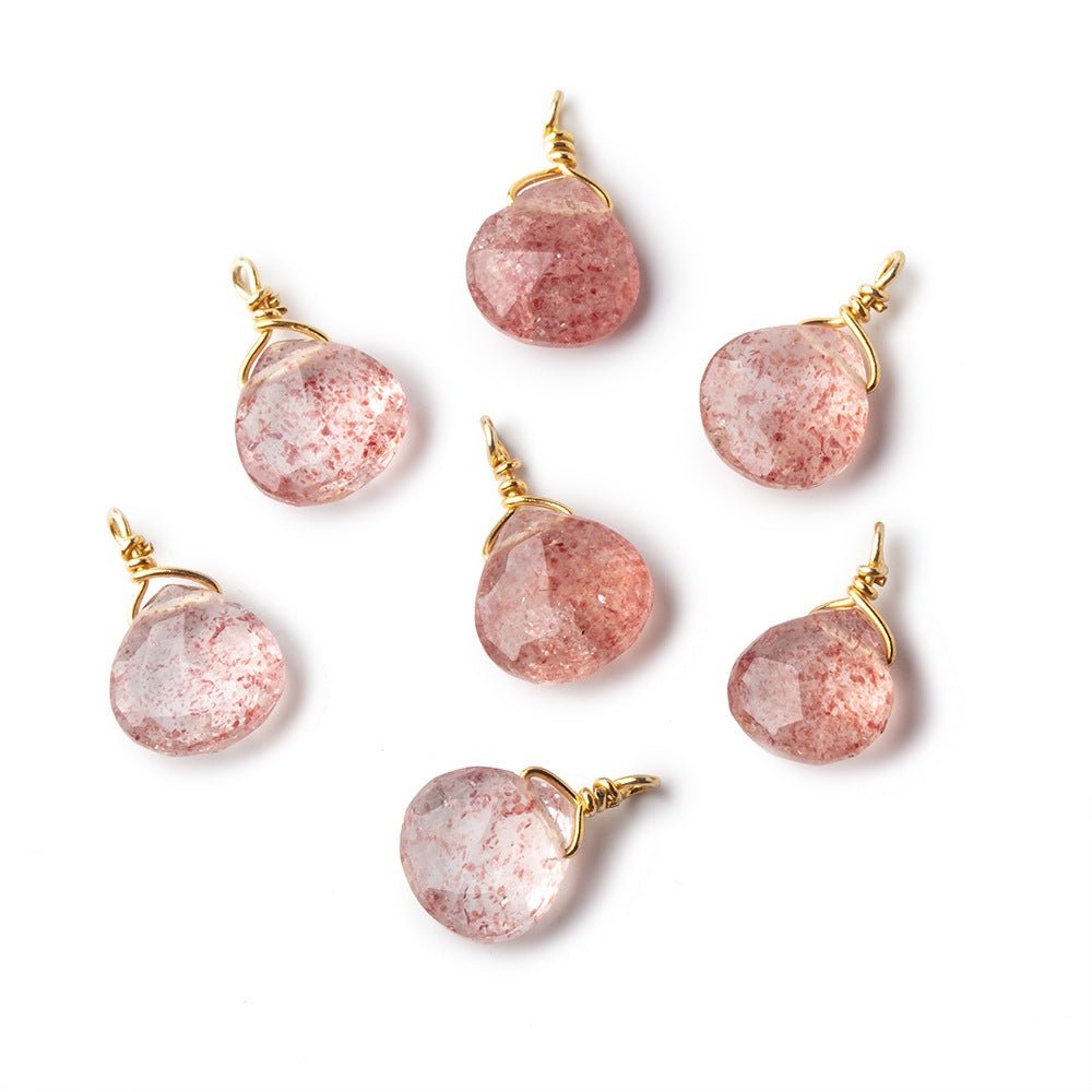 8mm Vermeil Wire Wrapped Strawberry Quartz Faceted Heart 1 Focal Pendant (ONLINE ORDER ONLY)