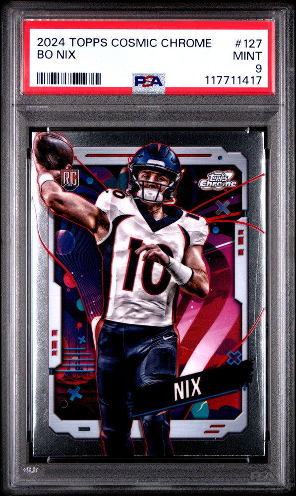 Graded 2024 Topps Cosmic Chrome Bo Nix #127 Rookie RC Football Card PSA 9 Mint (ONLINE ORDER ONLY)