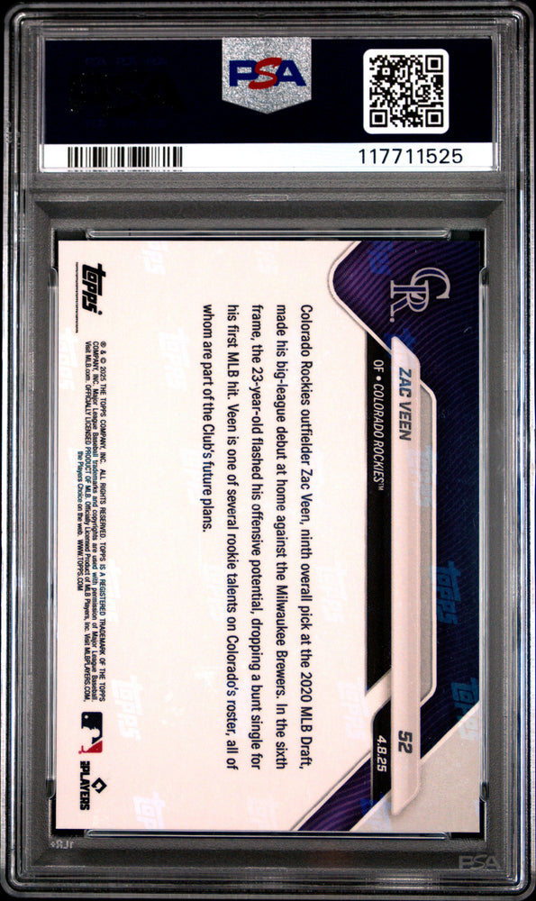 Graded 2025 Topps Now Zac Veen #52 Gold Foil /50 Rookie RC Baseball Card PSA 10 Gem Mint (ONLINE ORDER ONLY)
