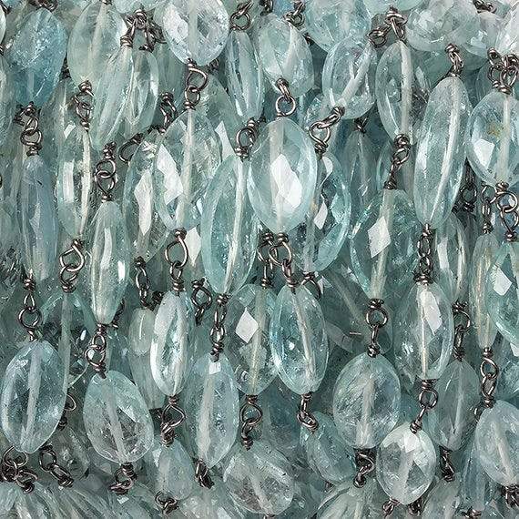 8x5mm Aquamarine faceted marquise Black Gold .925 Chain by the foot 24 beads (ONLINE ORDER ONLY)