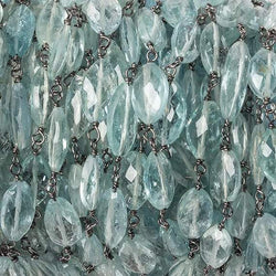 8x5mm Aquamarine faceted marquise Black Gold .925 Chain by the foot 24 beads (ONLINE ORDER ONLY)