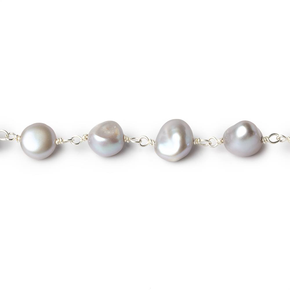 8x6-10x7mm Silver Baroque Freshwater Pearl Silver .925 Chain by the foot (ONLINE ORDER ONLY)