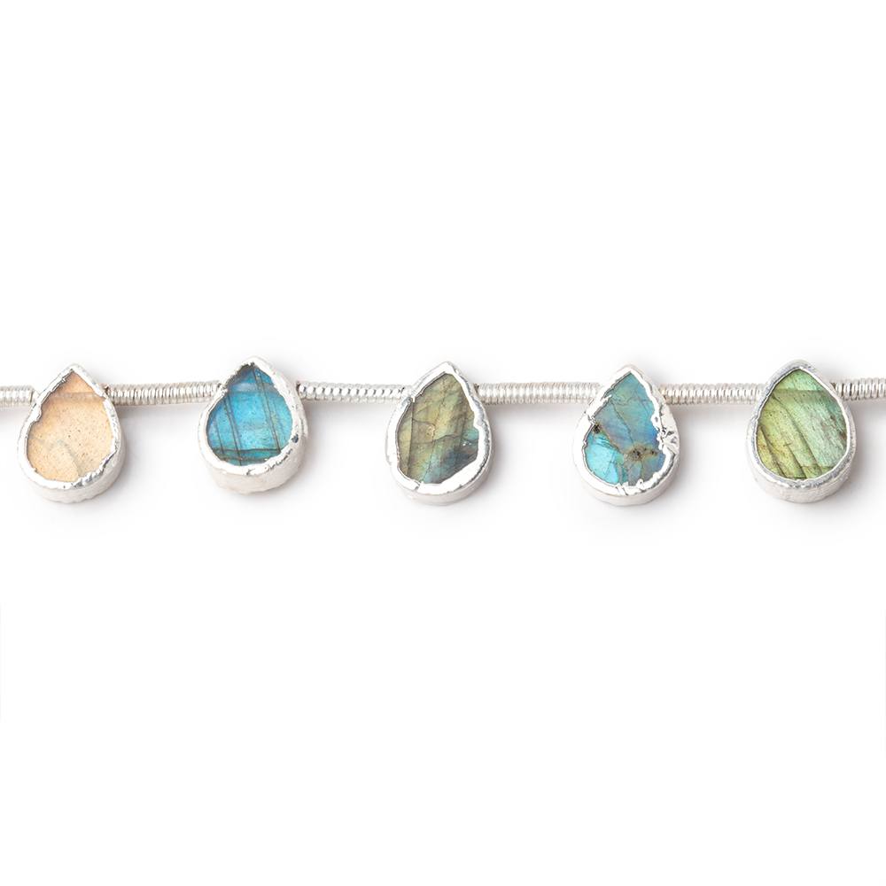 8x6mm Silver Leafed Labradorite Plain Pear Strand 20 Beads (ONLINE ORDER ONLY)