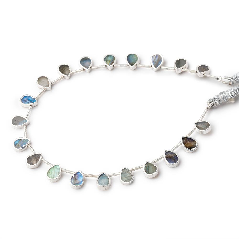 8x6mm Silver Leafed Labradorite Plain Pear Strand 20 Beads (ONLINE ORDER ONLY)