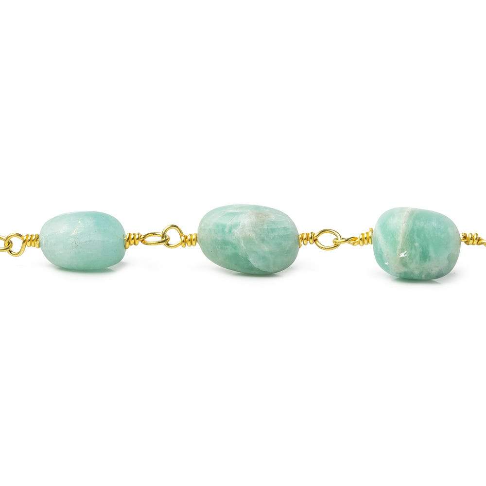 8x7-10x8mm Matte Amazonite plain nugget Gold plated Chain by the foot (ONLINE ORDER ONLY)