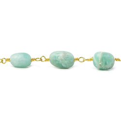8x7-10x8mm Matte Amazonite plain nugget Gold plated Chain by the foot (ONLINE ORDER ONLY)
