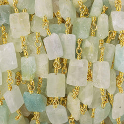 Matte Aquamarine Rectangle Gold plated Chain 18 beads (ONLINE ORDER ONLY)