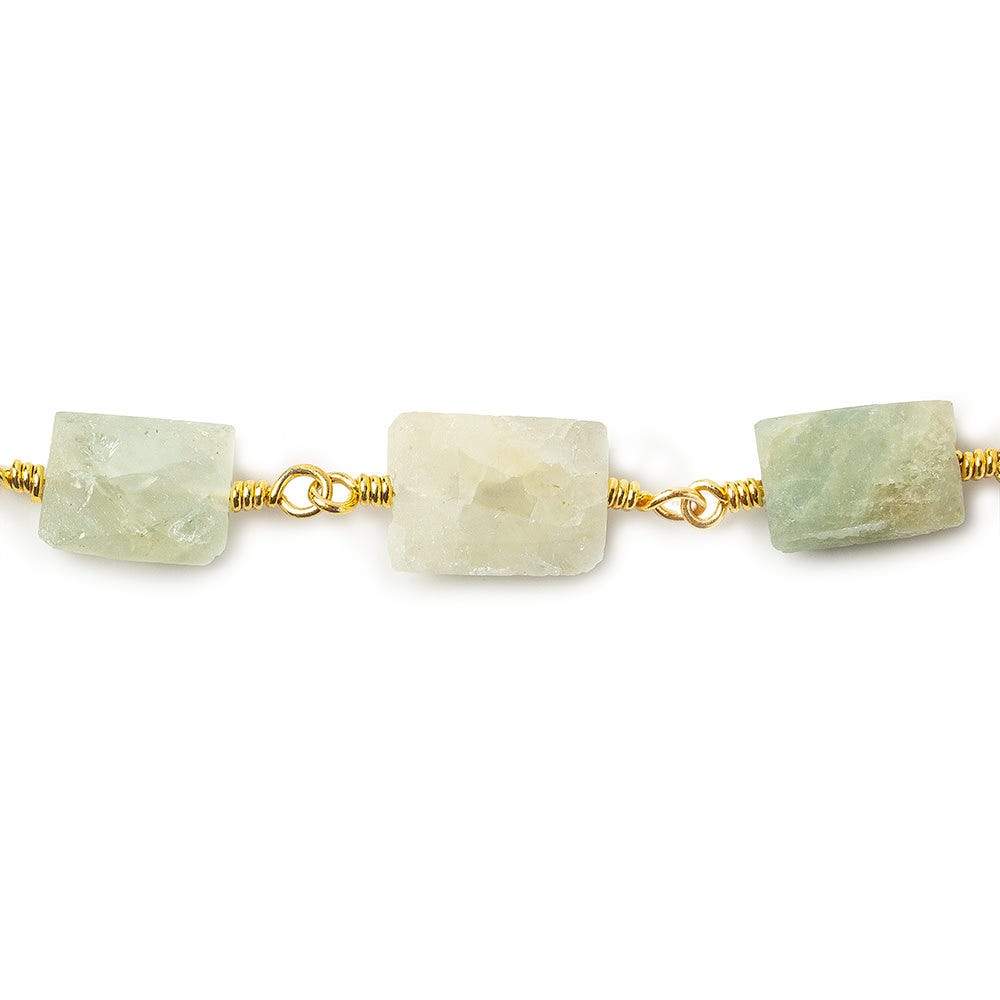 Matte Aquamarine Rectangle Gold plated Chain 18 beads (ONLINE ORDER ONLY)