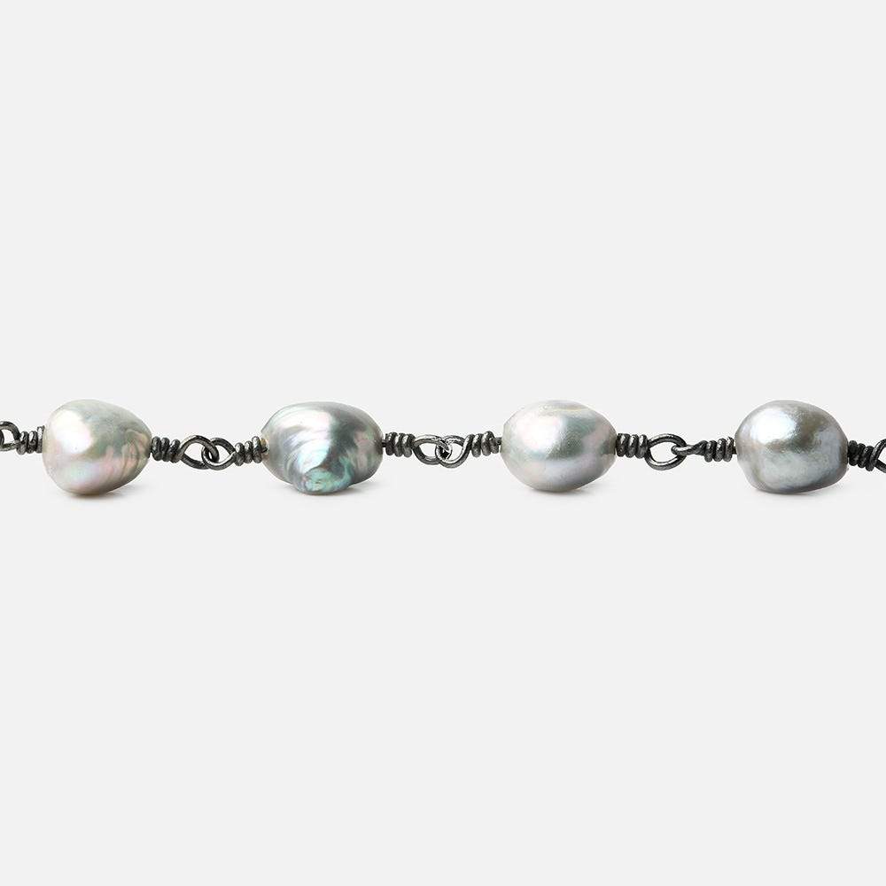8x7-9x7mm Silver Rose' Baroque Pearl Black Gold plated Chain by the foot (ONLINE ORDER ONLY)