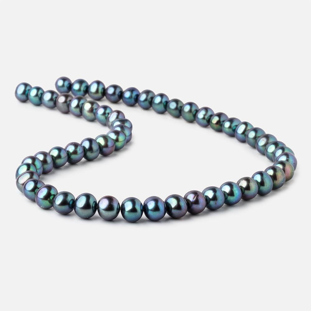 8x7mm Green Peacock Off Round Freshwater Pearls 15.5 inch 52 pieces (ONLINE ORDER ONLY)