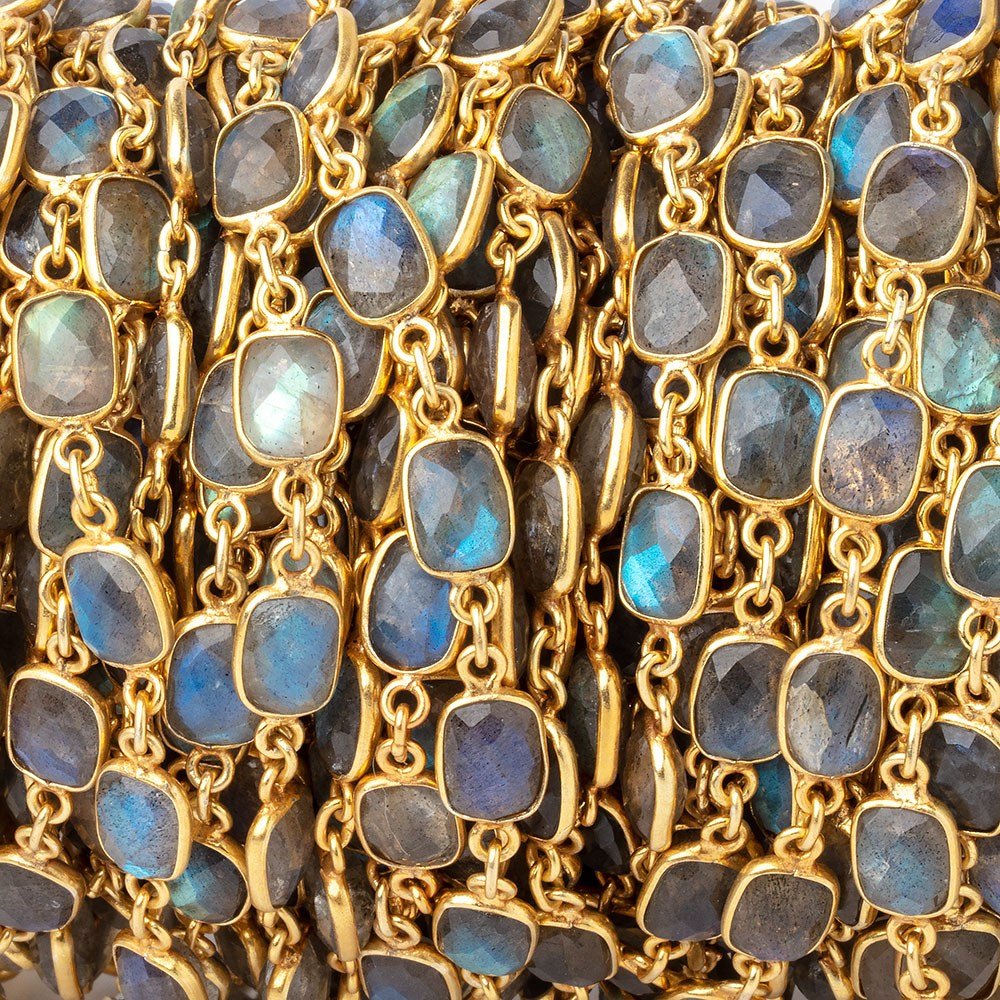 8x7mm Labradorite Faceted Rectangle Vermeil Bezeled Chain (ONLINE ORDER ONLY)