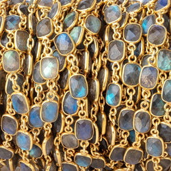 8x7mm Labradorite Faceted Rectangle Vermeil Bezeled Chain (ONLINE ORDER ONLY)
