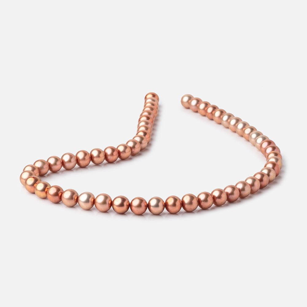 8x7mm Light Copper Off Round Freshwater Pearls 15.5 inch 53 Beads AA (ONLINE ORDER ONLY)