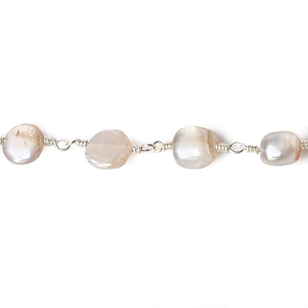 8x8-10x8mm Mystic Of White Moonstone plain nugget Silver plated Chain by the foot (ONLINE ORDER ONLY)