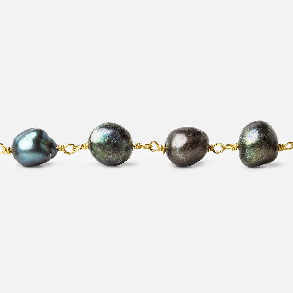 8x8-11x8mm Dark Peacock Baroque Pearl Gold plated Chain by the foot (ONLINE ORDER ONLY)