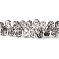 9-10mm Black Tourmalinated Quartz Faceted Pear Beads 8 inch 60 pieces