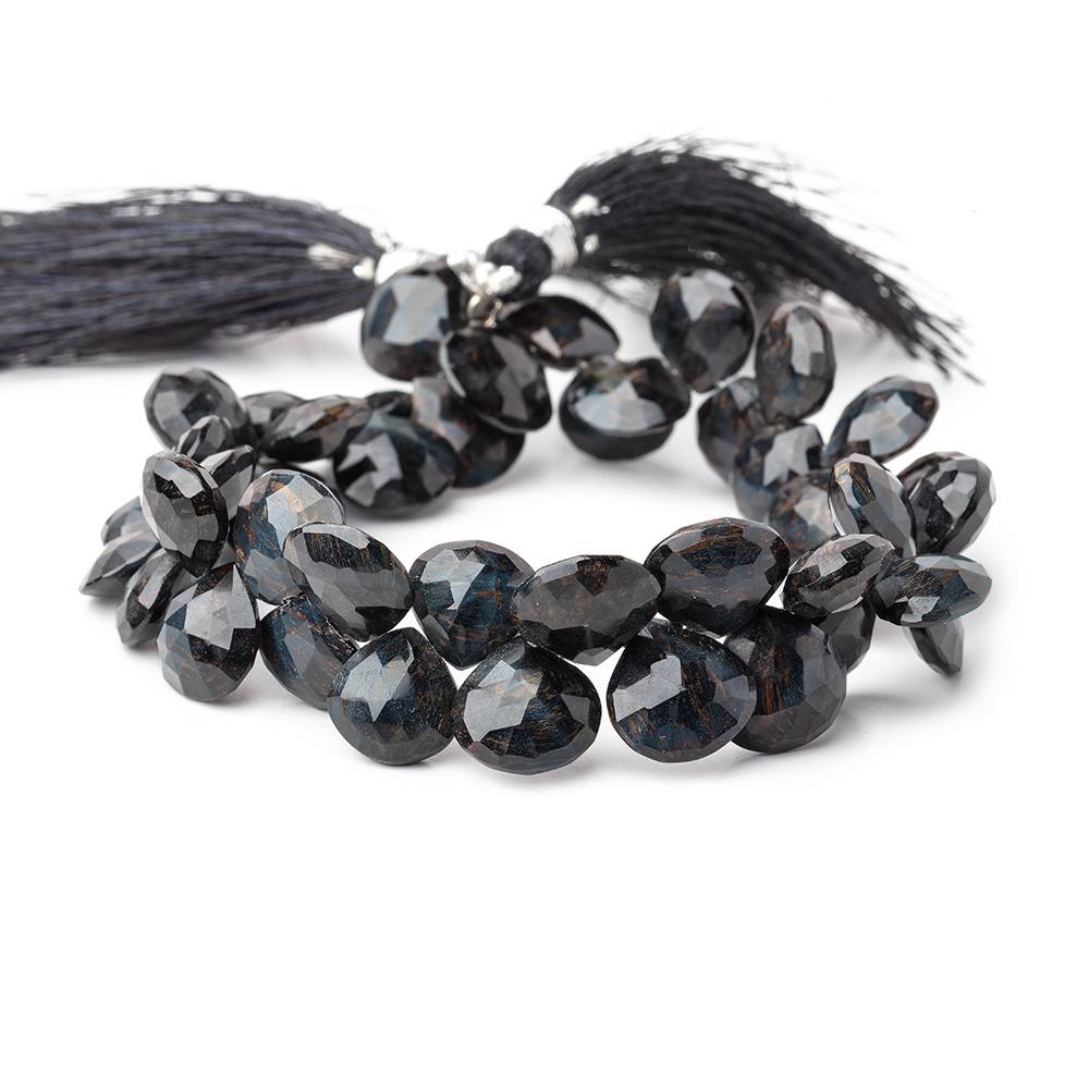 9-10mm Hawk's Eye Faceted Heart Beads 7.5 inch 42 pieces (ONLINE ORDER ONLY)
