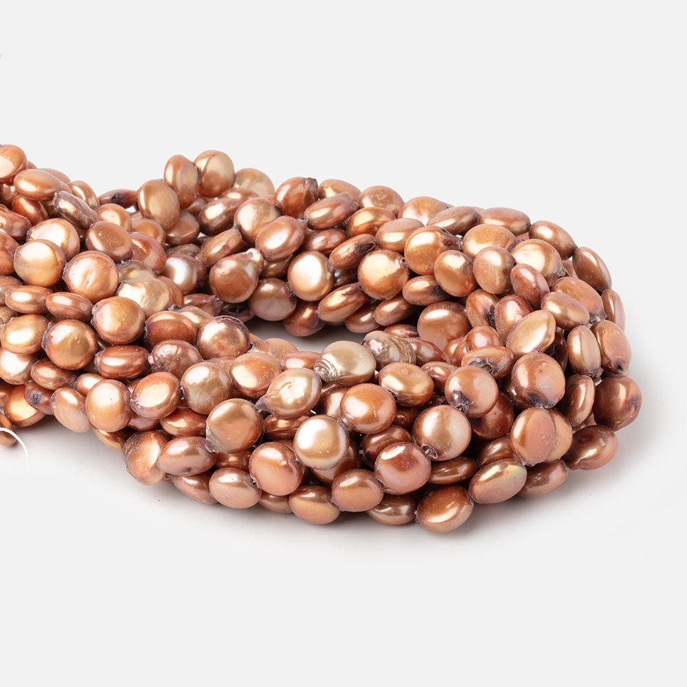 9-10mm Rustic Orange Coin Freshwater Pearls 16 inch 36 pieces