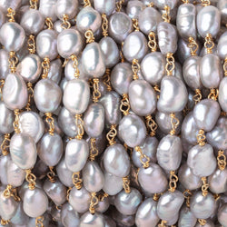 9-10mm Silver Baroque Pearls on Vermeil Chain (ONLINE ORDER ONLY)
