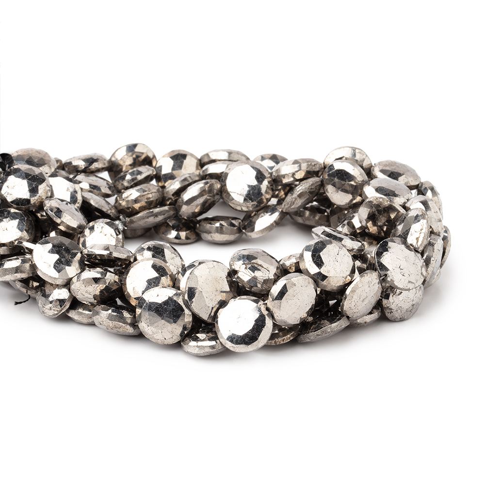9-10mm White Pyrite Faceted Coin Beads 8 inch 20 pieces (ONLINE ORDER ONLY)