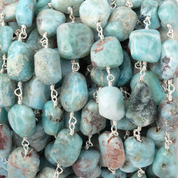 9-11mm Larimar Plain Nuggets on Silver Plated Chain (ONLINE ORDER ONLY)