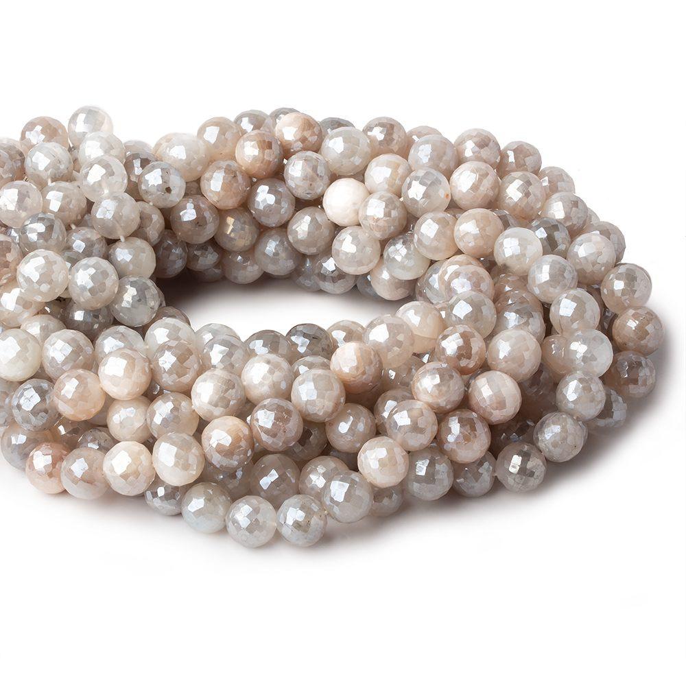 9-9.5mm Mystic White & Grey Moonstone faceted rounds 14 inch 40 beads AAA (ONLINE ORDER ONLY)
