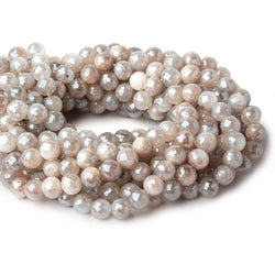 9-9.5mm Mystic White & Grey Moonstone faceted rounds 14 inch 40 beads AAA (ONLINE ORDER ONLY)