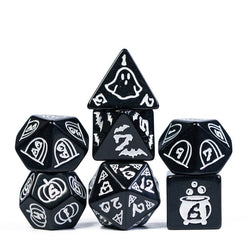 Halloween Black w/White | Pumpkin/Ghost/Bat/Cauldron 7-Dice Set DND (Online Only)