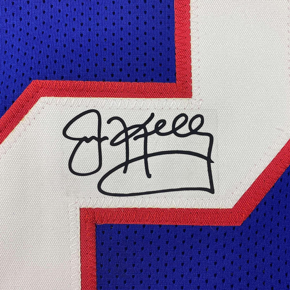Framed Facsimile Autographed Jim Kelly 35x39 Buffalo Blue Reprint Laser Auto Football Jersey (ONLINE ORDER ONLY)